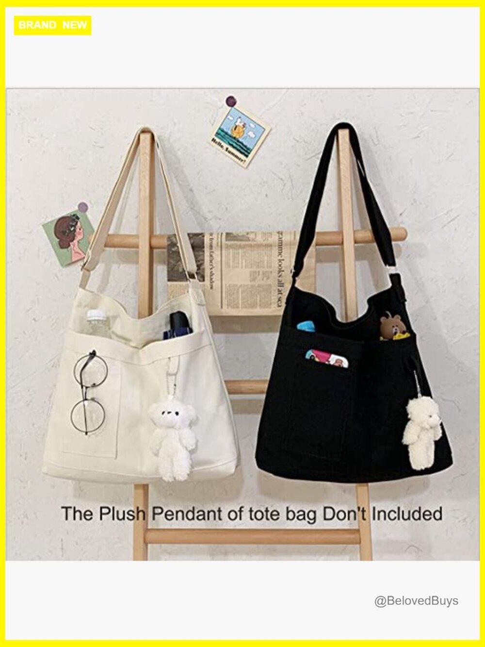 Canvas Tote Bag with Zipper Closure, 3 External Pockets, Adjustable Strap - Picture 4 of 7